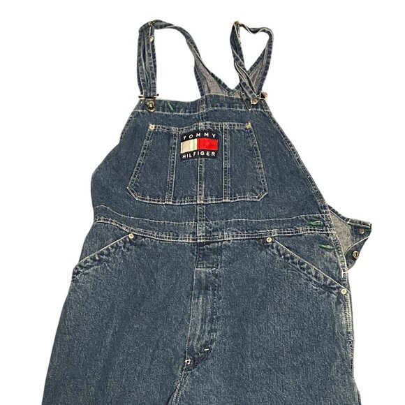 Vintage 90s Tommy Hilfiger Embroidered Logo Overalls Denim Jeans Medium - Picture 4 of 12
